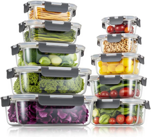 Glasbehälter mit deckel Glasschüssel mit deckel Glasdosen mit deckel set kühlschrank organizer glass containers with lids obst gemüse aufbewahrung meal prep boxen glas (10 Behälter)