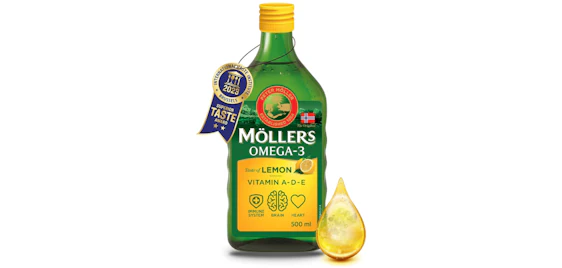 500ml Möller's Omega 3 Öl Zitronengeschmack - Nahrungsergänzung mit EPA, DHA, Vitamin A, D, E