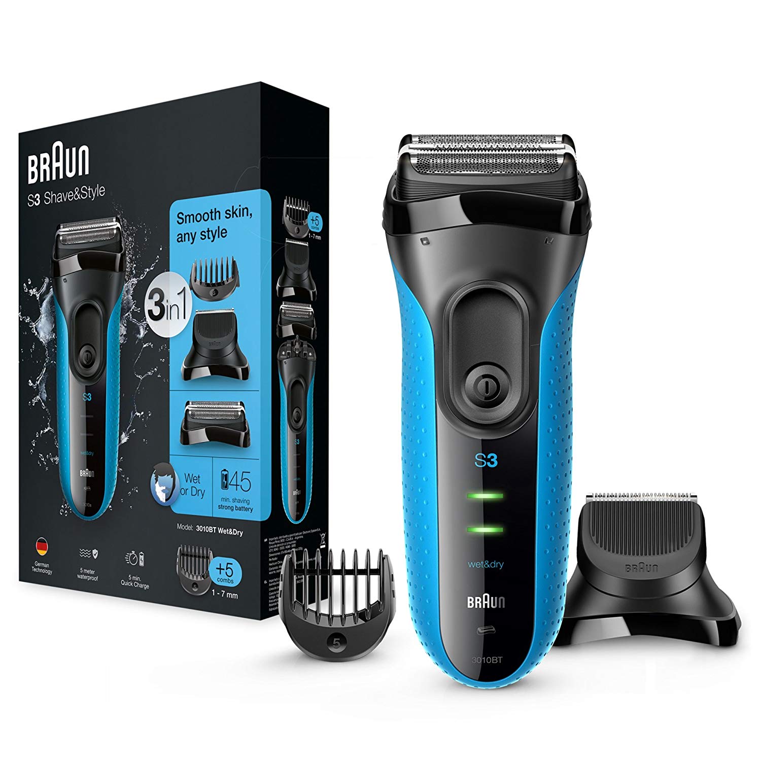 Amazon - Braun Series 3 Shave und Style Elektrischer Rasierer und Trimmer 3010BT, blau/schwarz 63,69 Euro