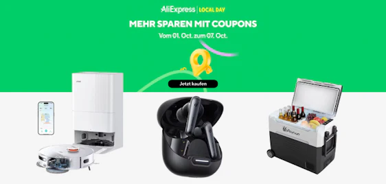AliExpress Local Day - Bis zu 60€ extra mit Coupons sparen | z.B. JONR Pro 20 Saugroboter für 191€ (statt 331€)