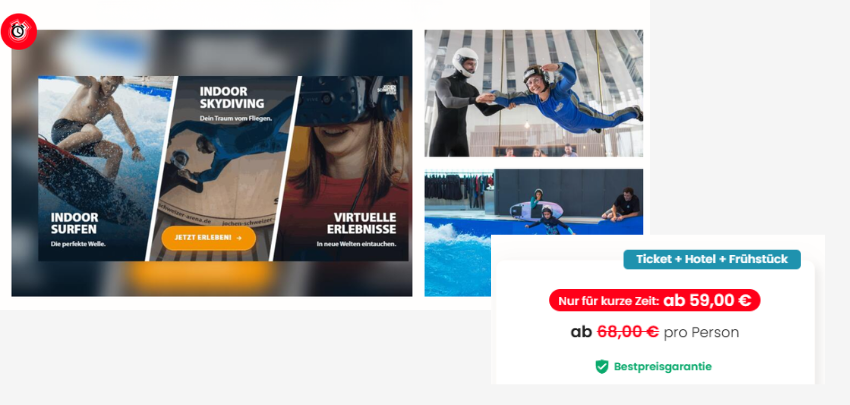 Jochen Schweizer Arena Kurzurlaub für 59€ 🪂 inkl. Hotel &amp; Frühstück