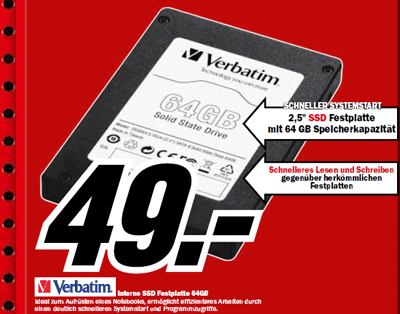 Verbatim 64GB SSD für 49€ bei Media Markt