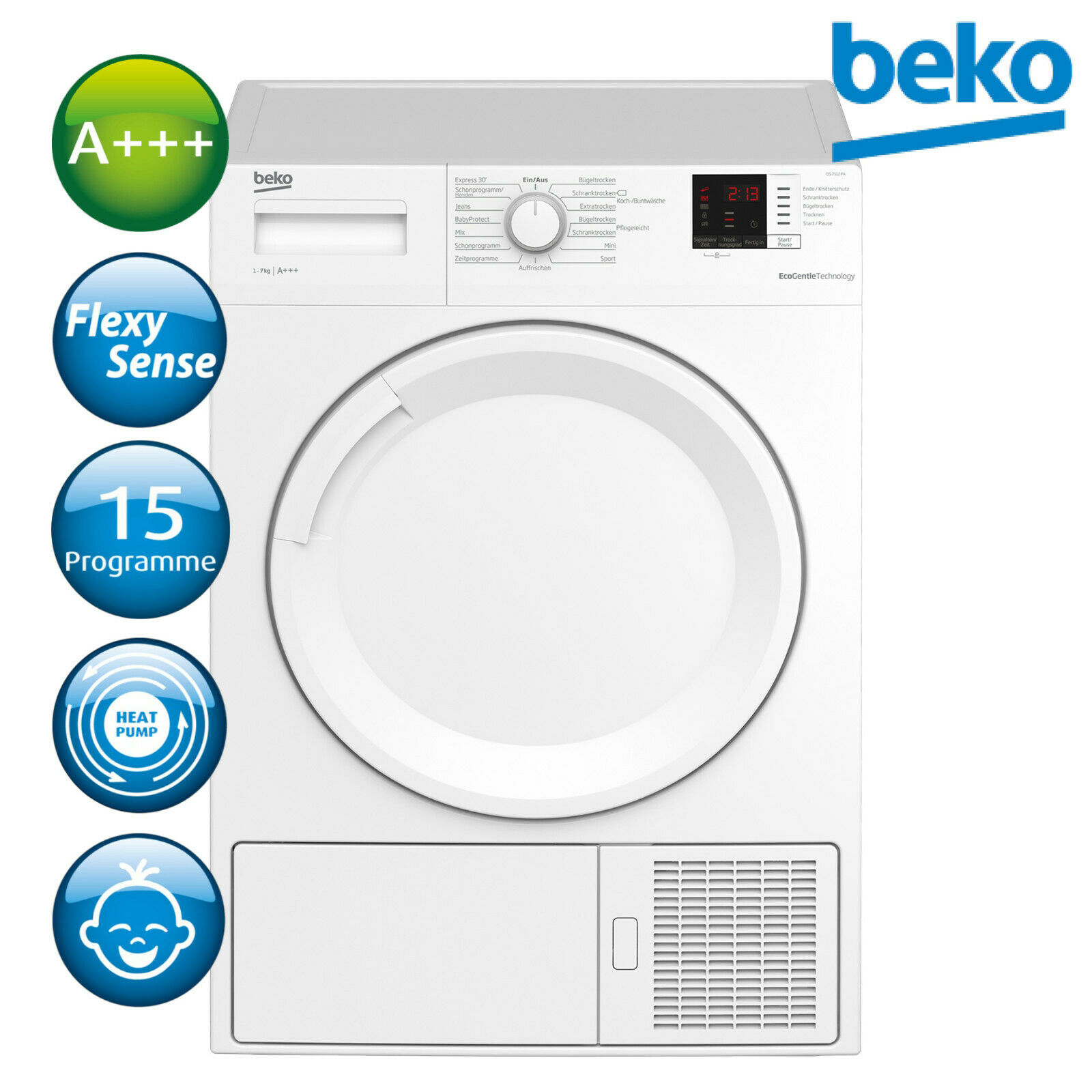 Beko Trockner A+++ Wärmepumpentrockner Wäschetrockner DS7512PA 7kg