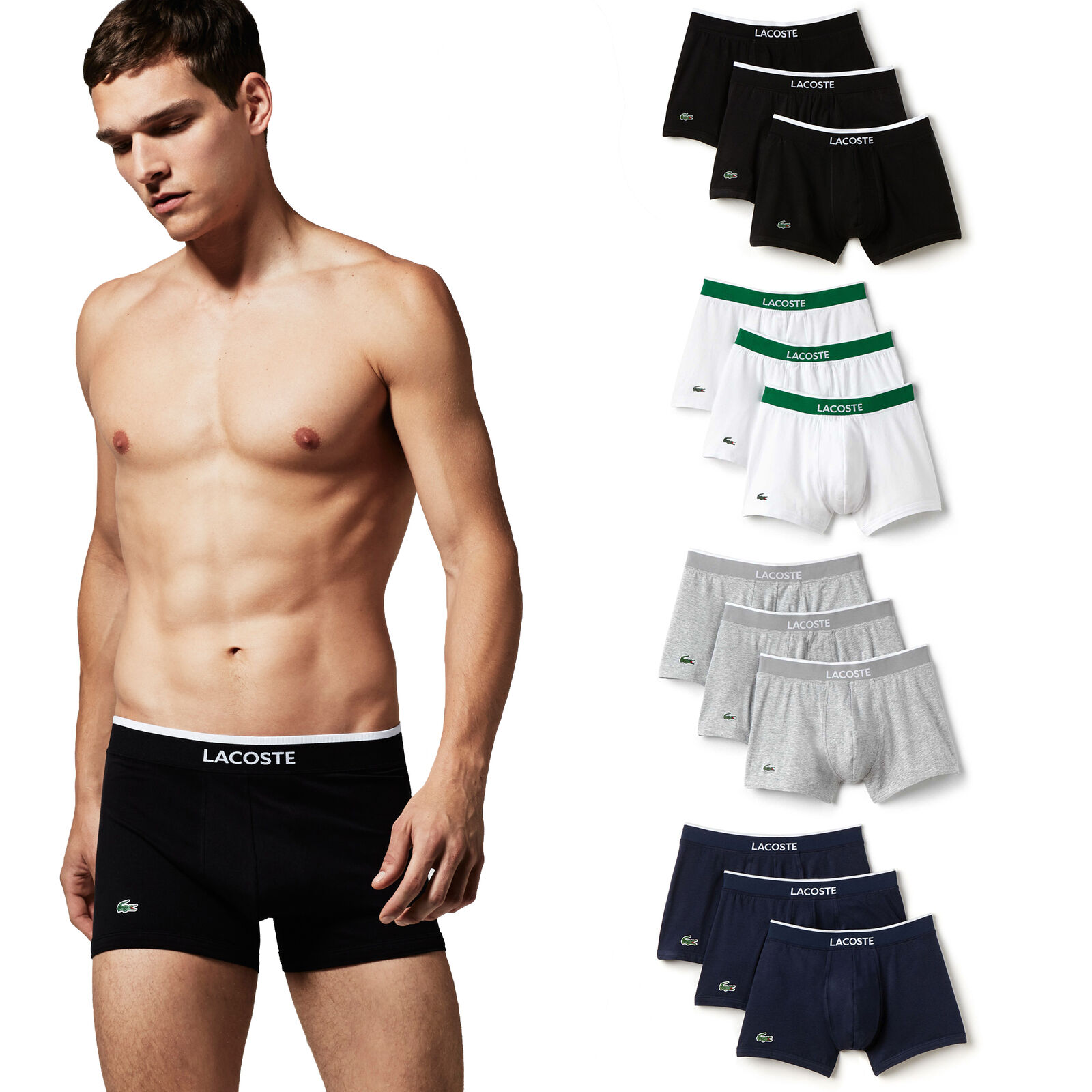 LACOSTE 3er Pack Herren Boxershorts Trunks Retroshorts 