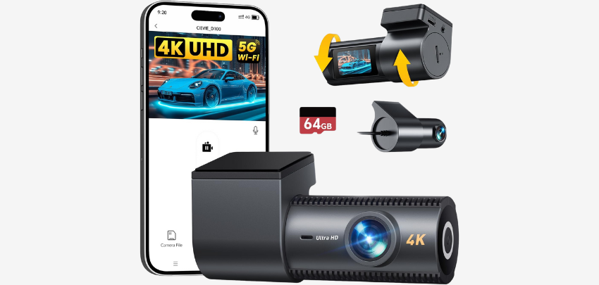Cievie Dashcam für 64€ - 4K+1080P, 170° Weitwinkel, inkl. 64GB SD