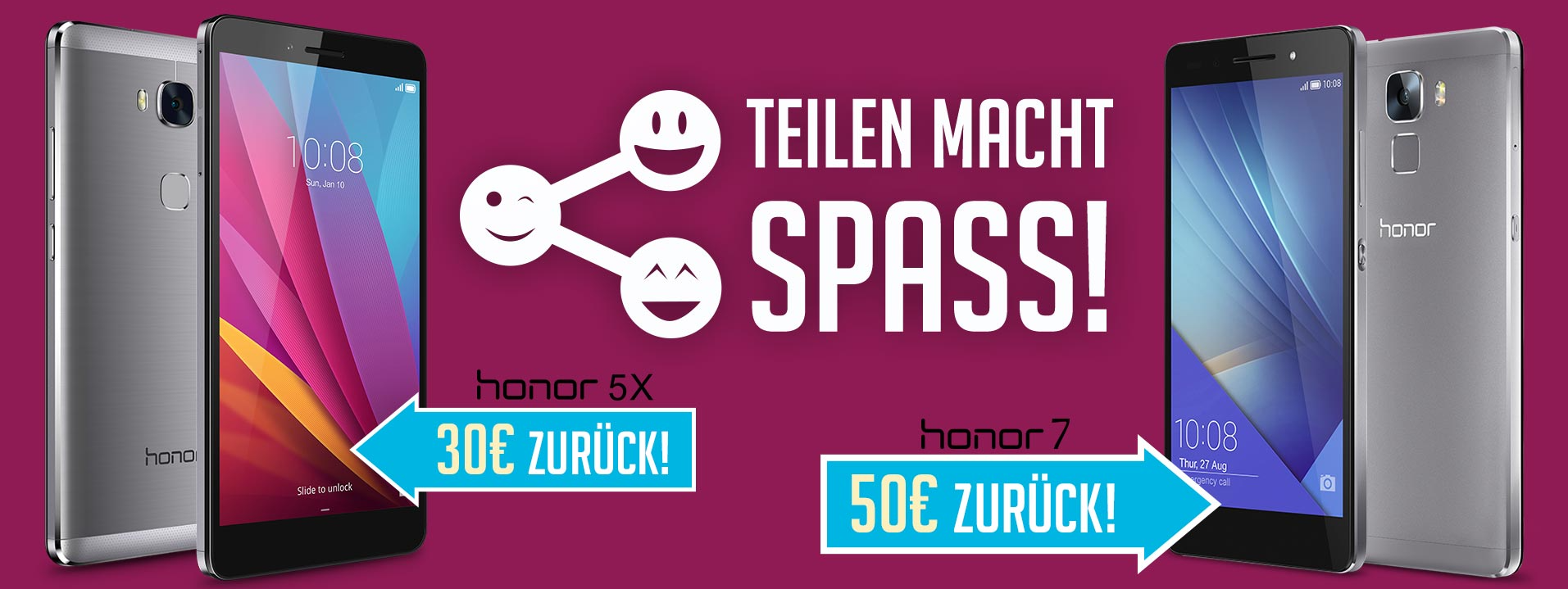 Cashback auf Honor-Smartphones – z.B. Honor 7 LTE und Dual-SIM, 16 GB für 230€