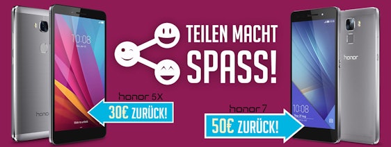 Cashback auf Honor-Smartphones – z.B. Honor 7 LTE und Dual-SIM, 16 GB für 230€