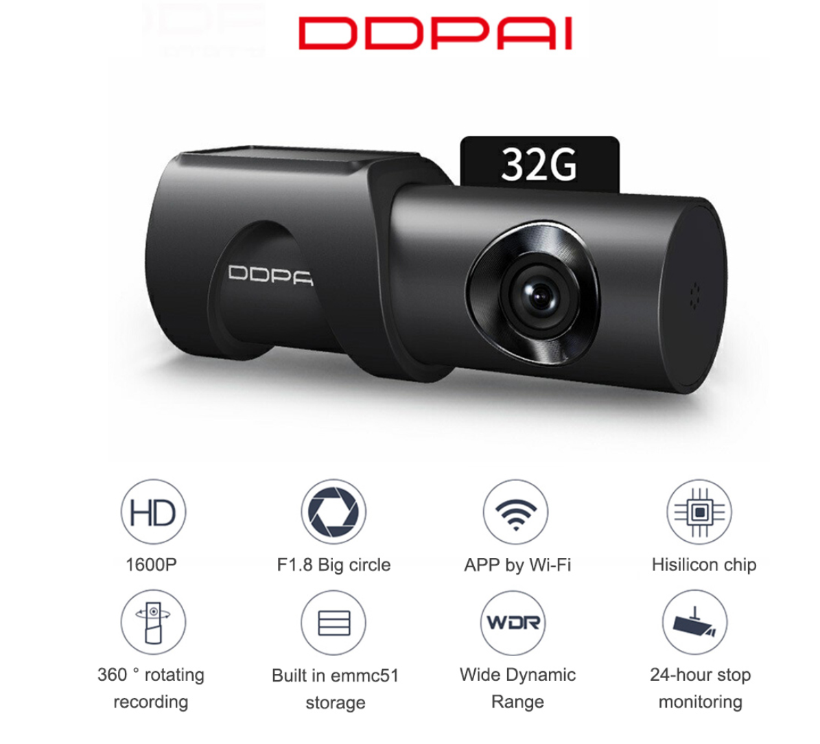 DashCam von DDPAI Mini3 1600P DVR EMMC5.1 Sensor / Nachtsicht / 32 GB / 24H Parkrekorder