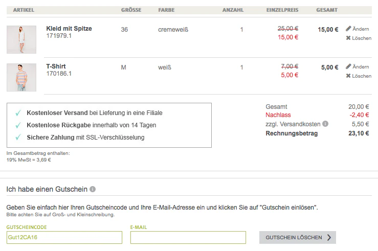 C und A Gutschein mit Rabatt