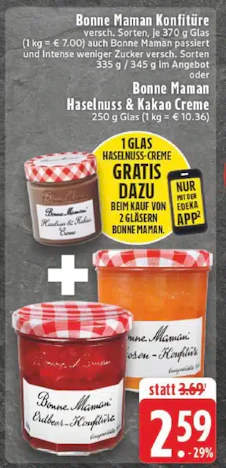 gratis Haselnuss und Kakao Creme zu 2x Bonne Maman Konfitüre App EDEKA