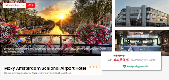 Amsterdam-Citytrip zum Bestpreis! 🇳🇱 Moxy Amsterdam Schiphol inkl. Frühstück & Parkplatz ab 44,55€ p.P. ✈️