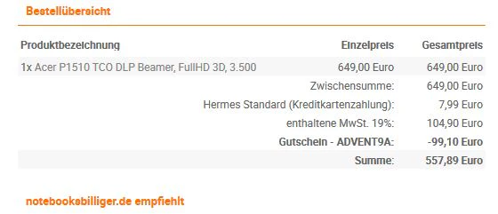 Acer P1510 3D Full HD DLP-Projektor für 447€ - 3D-fähig direkt über HDMI 1.4a, Kontrast 10.000:1 und 3.500 ANSI Lumen *UPDATE2*