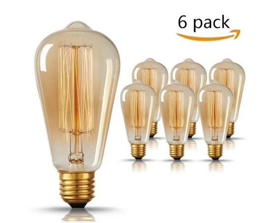 Amazon - 40W E27 Retro Glühbirne Vintage Antike Glühbirne Ideal für Nostalgie und Retro Beleuchtung im Haus Café Bar usw - 6 Stück 16,79 Euro