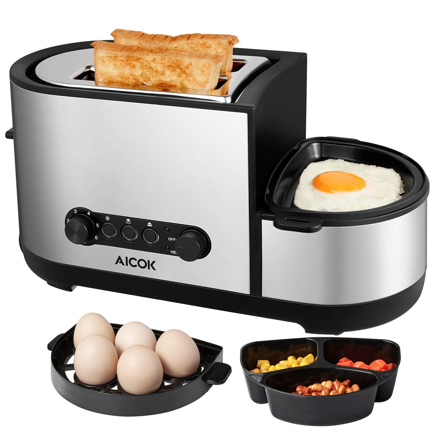 3 in 1 Automatik Toaster mit Eierkocher und elektrische Pfannen für 29,75€