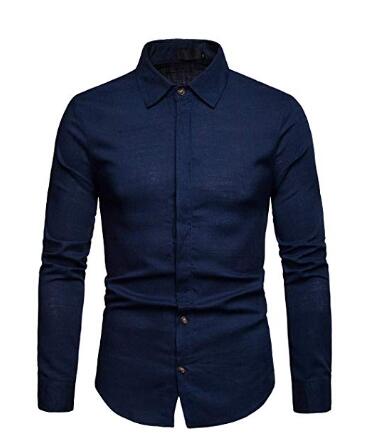 Allthemen Herren Hemd Slim Fit Langarm Leinen Hemd