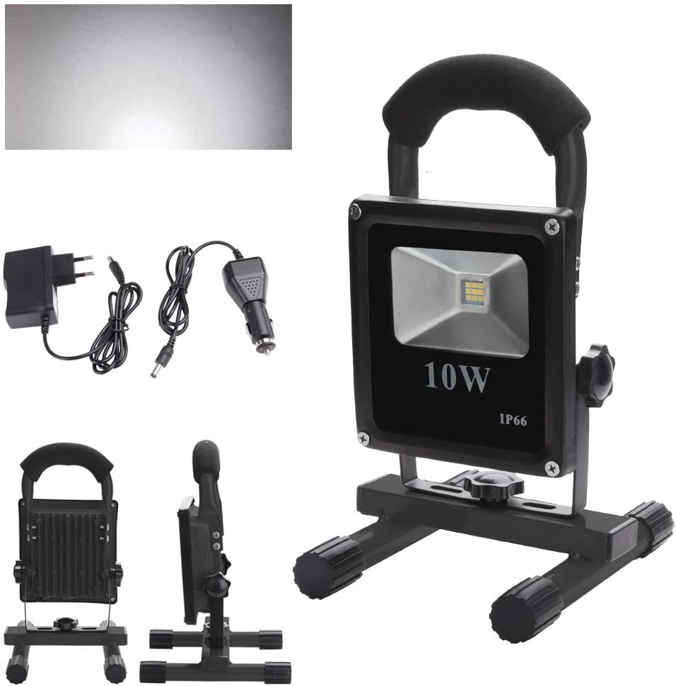 Akku LED Baustrahler 10W Kaltweiß - inkl. Standgestell und Tragegriff - nur 8,39 €