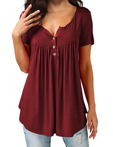 Women's Tops V Neck Floral Print Shirts Swing Ruffle Blouses Button up Tunic Casual Flowy Long/Short Sleeve