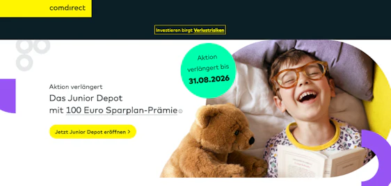 comdirect Junior Depot mit 100€ Bonus + 12 Monate kostenlos besparen 🍼 Jetzt vorsorgen!