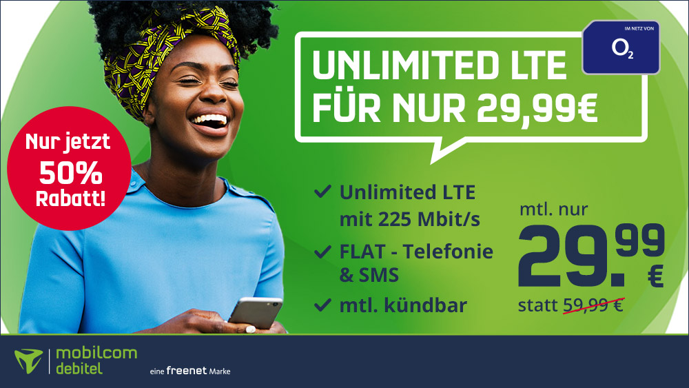 Nur noch bis 20 Uhr! o2 Free Unlimited Max für 30€/Monat 🥳 – unbegrenzt LTE Max, Allnet- und SMS-Flat, EU-Roaming