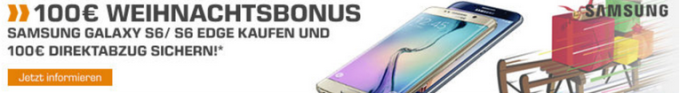 100€ Rabatt auf alle Galaxy S6 Modelle (außer Plus) bei Saturn - z.B. S6 ab 399€ oder S6 Edge ab 479€ *UPDATE2*