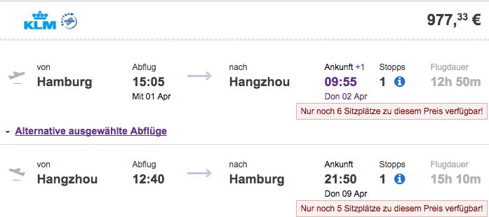 Günstige Business Class Flüge nach China mit KLM - Hin- und Rückflug ab 729€