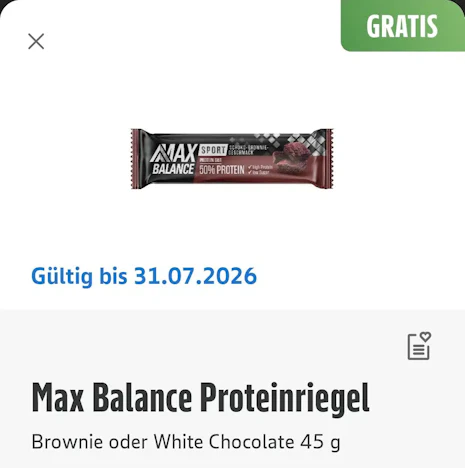 Edeka APP (evtl. regional): Max Balance Proteinriegel gratis (10 € MEW)