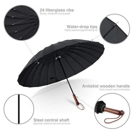 Plemo Regenschirm Stockschirm mit Holzgriff und 24 Streben