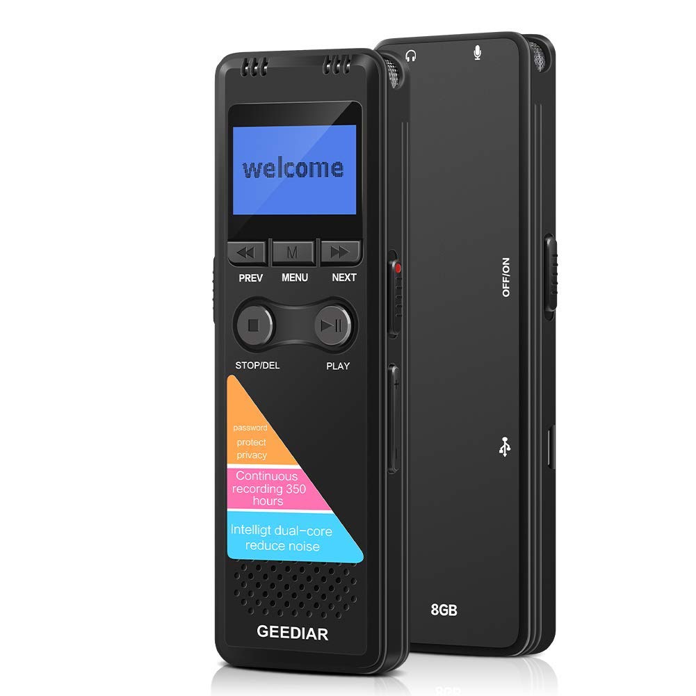 Digitales Diktiergerät mit MP3 Player Lautsprecher 8GB lange Standby-Zeit Metallgehäuse Schwarz