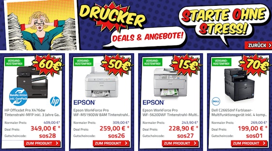 Günstige Drucker bei Office-Partner - z. B. HP OfficeJet Pro 8740 für 199€