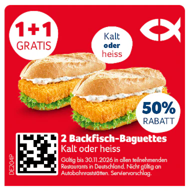 Nordsee Gutscheine 2 für 1 Backfisch-Baguettes