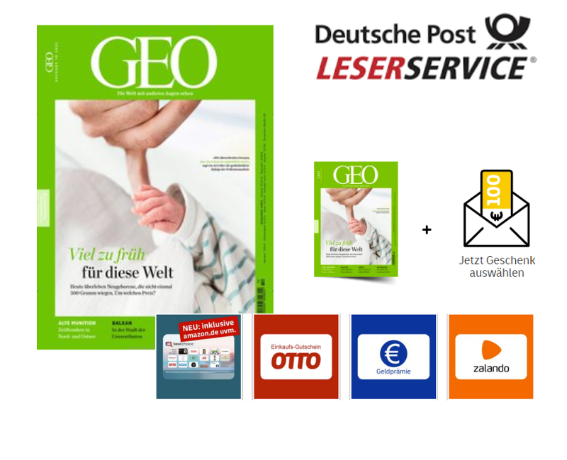 Nicht mehr lange ⌛ GEO Jahresabo (13 Ausgaben) für 94€ − 13 Ausgaben mit Wahlprämie bis zu 20€ oder Sachprämien