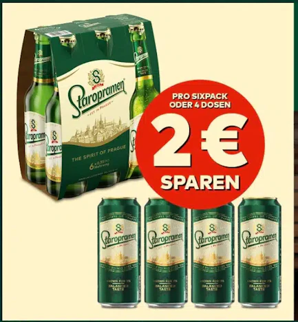 🍻Staropramen Premium Lager: 2 € Cashback beim Kauf eines Sixpacks oder von 4 Dosen