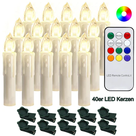 40 Stück LED Weihnachtskerzen mit Fernbedienung RGB Kerzen Lichterkette