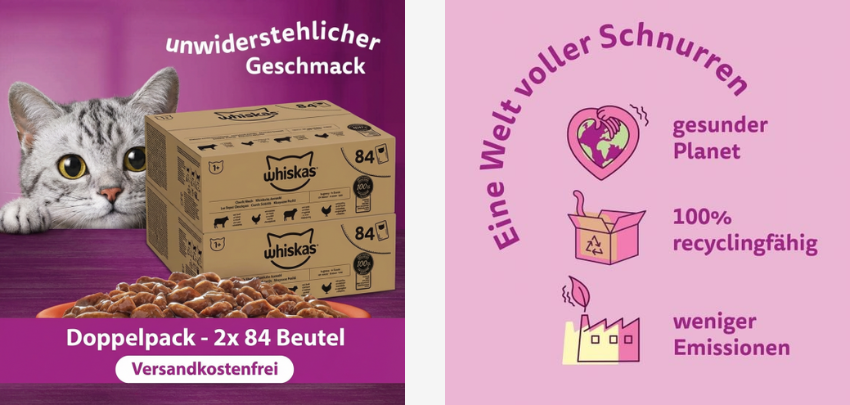 Katzenliebhaber:innen aufgepasst! 🐈‍⬛ 84 Beutel Whiskas Adult Nassfutter 1+ nur 45€ 