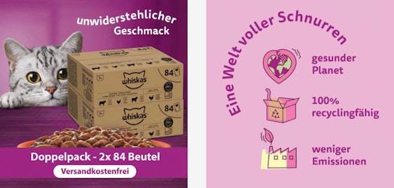 Katzenliebhaber:innen aufgepasst! 🐈⬛ 84 Beutel Whiskas Adult Nassfutter 1+ nur 45€