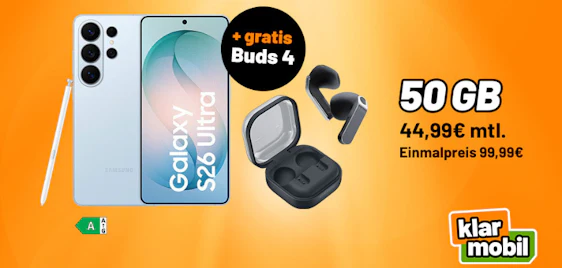 Mit GRATIS Galaxy Buds 4 🎁 Samsung Galaxy S26 Ultra im 50GB Vodafone Tarif - für 44,99€ mtl.