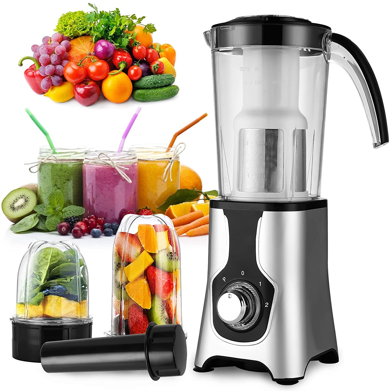 EINFEBEN  220W Smoothie Blender mit 2 Stufen und Pulse-Funktion, 1L Glasbehälter Standmixe, Klingen-Edelstahlmesser