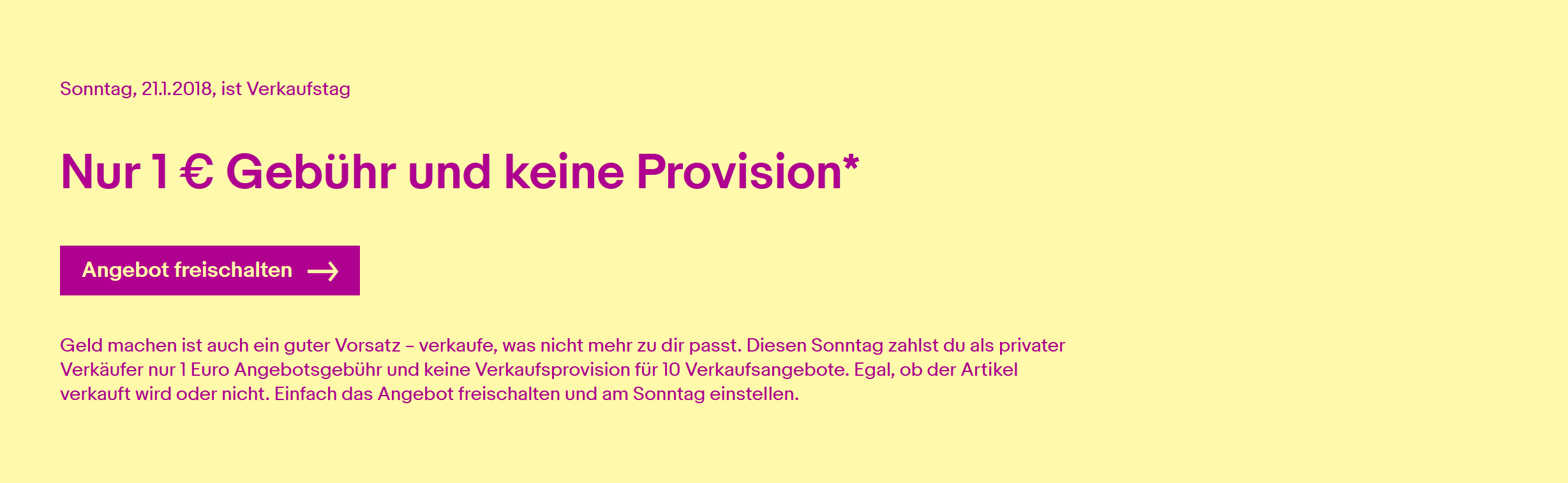 Verkaufstag bei eBay am 21.01.2018 - 1€ Angebotsgebühr und keine Provision für 10 Artikel