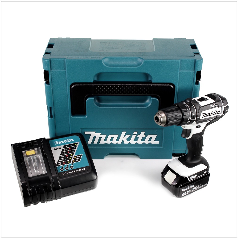 Makita DHP 482 18 V Akku Schlagbohrschrauber im Makpac + 1x 4,0 Ah Akku + Schnellladegerät