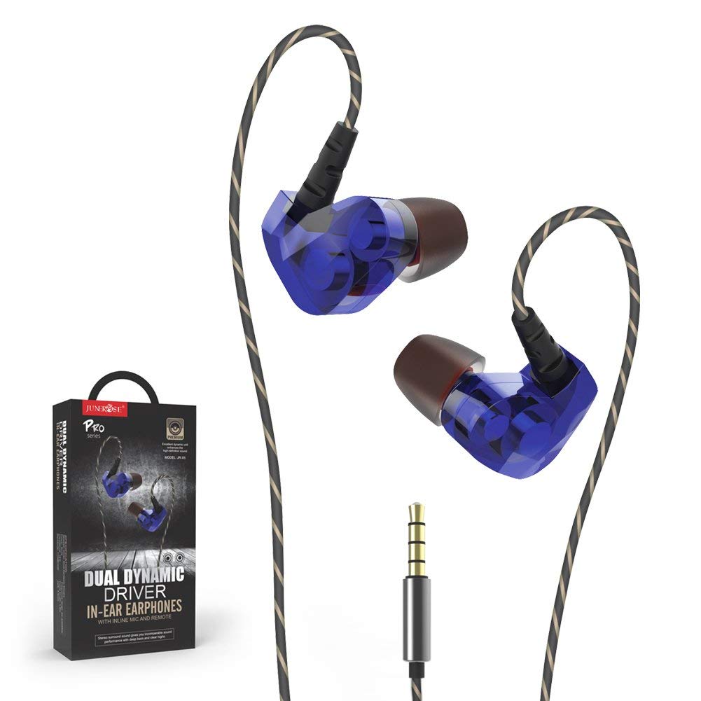 Dual Dynamic Treiber Sport Ohrhörer | in-Ear Stereo Kopfhörer mit Mikrofon und 3,5mm Klinken‐Stecker für iPhone, iPad, Samsung, Huawei, MP3