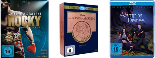 Blu-ray: Rocky 1-6 für 25€, König der Löwen 1-3 für 27€ und Vampire Diaries für 30€