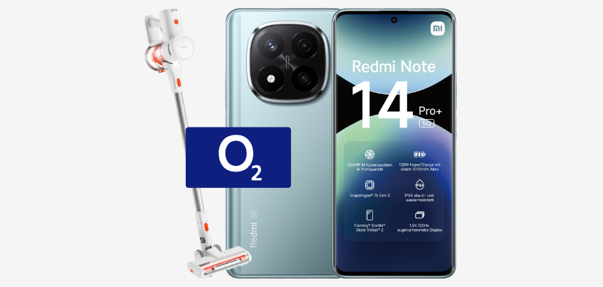 Xiaomi Redmi Note 14 Pro+ mit GRATIS Vacuum Cleaner G20 lite - im 10 GB o2 Tarif für 14,99€/Monat
