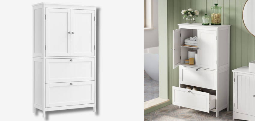 Vasagle Badezimmerschrank für 60€ - flexibler Stauraum, 30 x 60 x 110 cm, inkl. Kippschutz