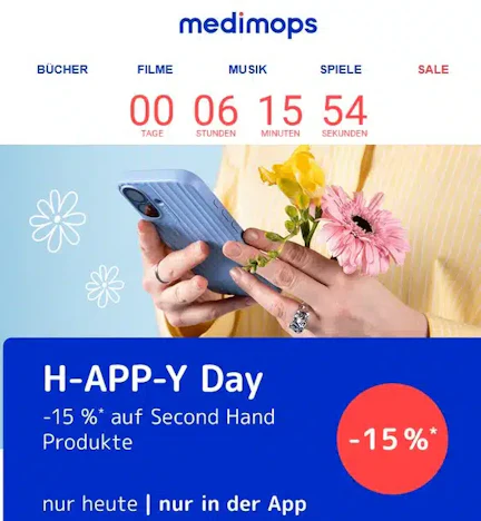 Medimops.de: 15 % Rabatt ab 30 € MBW (nur in der App und nur heute, 09.04.2026)