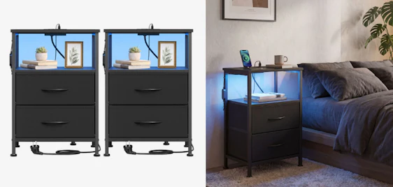 🛏️ 2x SONGMICS Nachttisch mit LED & Ladestation für 44€ 💡