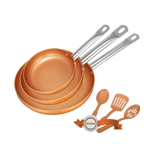 Pfanne 3 Set mit 3 Spatel und Löffel (28cm Ø 24cm Ø 20cm) für 38,48€