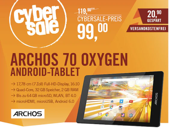 Archos Oxygen 70 für 99€ - 7" Tablet mit Quadcore, Full HD Display und 32GB Speicher