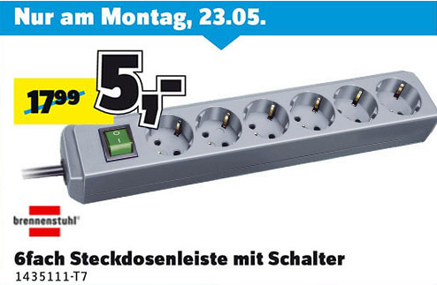 Brennenstuhl Steckdosen-Leiste 6-fach mit Schalter (3 m Kabel) für 5€