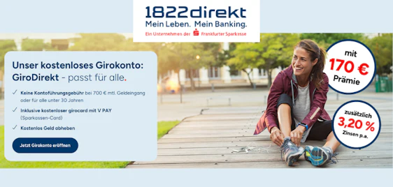 170€ Prämie + 3,20% p. a. Zinsen 💣 Kostenloses 1822GiroDirekt Gehaltskonto - gratis Girocard, Kreditkarte 1 Jahr für 0€