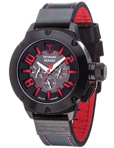 DETOMASO Herren- Solaruhr mit Edelstahlgehäuse, Lederarmband und Mineralglas PANARO XXL für 96,99 EUR inkl. Versand